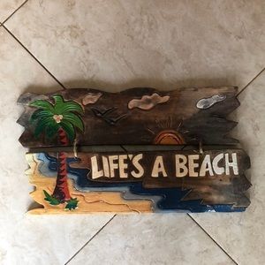 Life’s A Beack wood‎ wooden sign beachcomber tropical yard art 17” x 11”